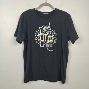 Roberto Cavalli T Shirt Mens XL‎ Black Logo Graphic Snake Design Y2K Vtg Tattoo